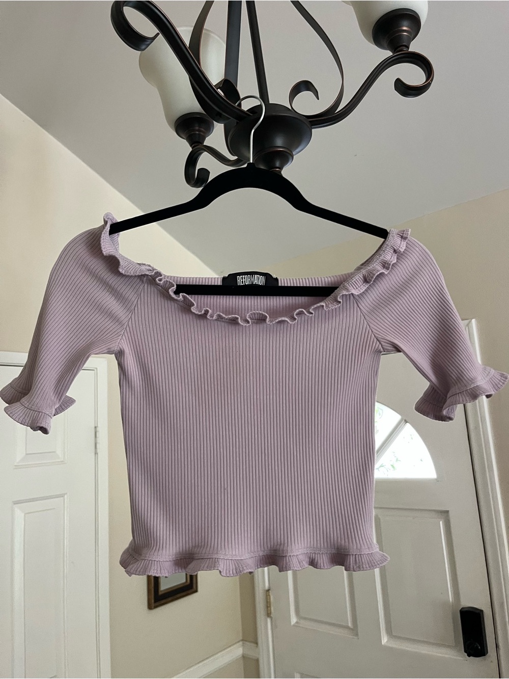 Reformation Lilac Lavender Ribbed Ruffle Crop Top Size Small